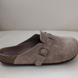 Suede Slip-On Clogs with Buckle